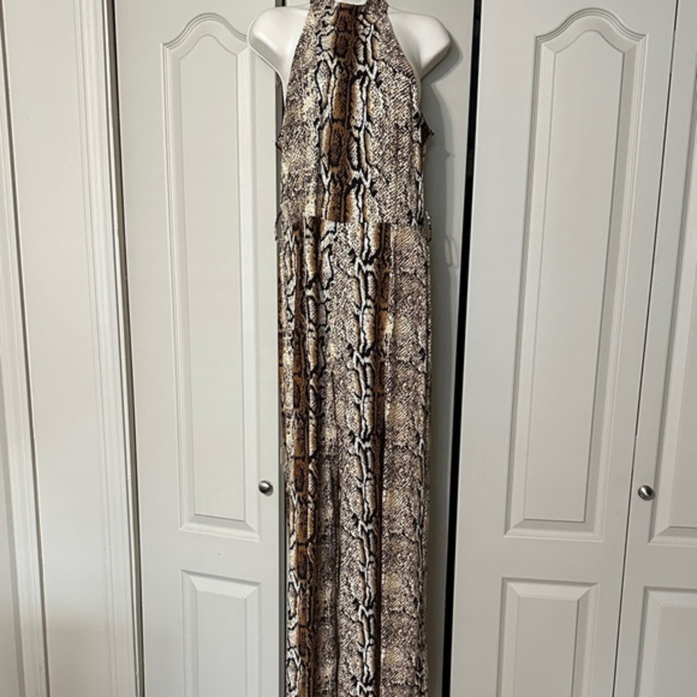 Snakeskin Print Halter Maxi Jumper with Slits in leg area Size Medium